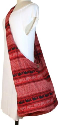 Shoulder Bag Cotton Thai Elephant Print Sling Bag Purse Cross body Messenger Purse Hippie Hobo Color Red Free Shipping