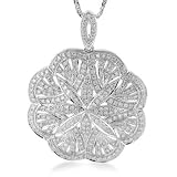 14K White Gold Diamond Star Medallion Pendant w/ Chain 24