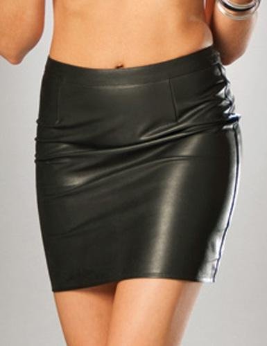 Elegant Moments L6808 Leather pencil skirt with lace insert and back zipper.