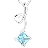Princess Cut Swiss BLue Topaz Pendant Necklace Sterling Silver