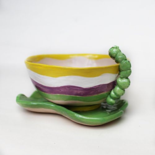 Green Caterpillar Berry bowl colander and plate set, hand painted pottery colander, fruit bowl, childrens berry bowl