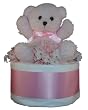 Pink Bear 1 Tier Diaper Cake w/ Pampers Swaddlers, 10" Kuddles Collection Bear, and Precious Cargo Baby Apparel