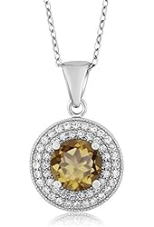 2.20 Ct Round Whiskey Quartz 925 Sterling Silver Pendant