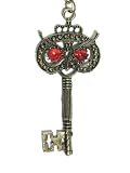 Owl Skeleton Key Necklace Vintage Ruby Red Crystal Eyed Charm Antique Bird Pendant Fashion Jewelry