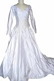 Ivory Wedding Dress Gown, Fingertip Length Sleeves, Double V Neck, Wize 8/10 Ilb77