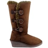 Womens Tall Fur Lined Wedge Heel Button Winter Snow Boots