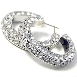 Clear Rhinestone Triple-Sided Hoop Earrings Fashion Jewelry