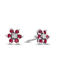 0.58cttw Ruby and Diamond Flower Cluster Earring in 14k Gold