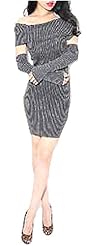Above the Knee Off the Shoulder Knit Glittering Mini Dress 