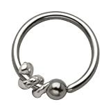 Coiled Snake - 925 Sterling Silver Sliding Charm Captive Bead Ring - 16 Gauge