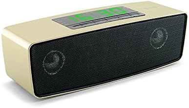 HKING Ultra-Portable Wireless Bluetooth Speakers,Powerful Sound with build in Microphone,Bluetooth Wireless Speaker for 5-8 hrs iphone 6,iphone 6 plus,iphone 5,iphone 5s,iphone 4,4s,IPAD AIR,IPAD AIR,MACBOOK PRO,samsung galaxy s3,SAMSUNG GALAXY S6,GLAXY S6 EDGE,S3,S4,S5,LG G2,G3,SONY XPERIA Z2,Z3,Z4,Music Streaming & Hands-Free Calling w/ 6W + 6W 40mm Driver Speakerphone, Built-in Mic, 3.5mm Audio Port, Rechargeable Battery for Indoor & Outdoor Use 2015 Clock Portable Bluetooth Speakers Wireless Smart Hands Free Speaker With Big power subwoofer FM Radio Support TF and USB,NEW NFC Display Bluetooth Speaker Mini Bluetooth speaker Portable Wireless speaker Sound System 3D stereo Music surround,LED display NFC speaker bluetooth 3.0 wireless outdoor speaker stereo subwoofer speaker support USB&TF slot+ Clock+APP, (GOLD)