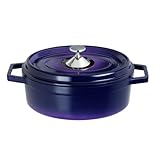 Art & Cuisine Cocotte Series Cast Aluminum Oval Roaster Pan, Purple, 3-3/4-Qt.