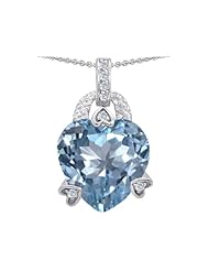 Original Star K (tm) Large Heart Shape 13mm Simulated Aquamarine Designer Pendant in 925 Sterling Silver