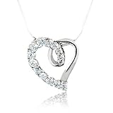 Chuvora Beautiful Sterling Silver Cubic Zerconia Heart Pendant Necklace 18''
