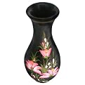 Pink Floral Black Lacquer Vase