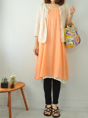 インド綿 レーヨンキャミワンピ 無地 ピンク ロング丈(100cmサイズ)