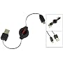 Retractable (2-in-1, Charging and Sync) USB Data Cable for LG ENV2 (VX9100), Decoy VX-8610, AX-300, Dare, Glimmer UX-830 / Motorola RAZR2 V9, V9m, V8, Q9m, Q9h, ROKR U9, Z9 / Nokia 6205 / Sanyo S1, Katana LX / Kyocera E2000, Mako S4000 - Retail Packaging