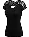THENEWNEW Womens Short Sleeve V-Neck T-Shirt With Lace Detail (S-3XL)