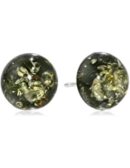 Sterling Silver Green Amber Small Stud Earrings