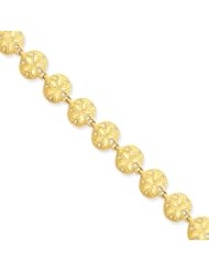 14 Karat Yellow Gold Diamond Cut Frosted Sand Dollar Bracelet - 7 Inch