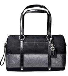 Coach Signature Stripe Satchel Bag Tote 12976 Black Gunmetal