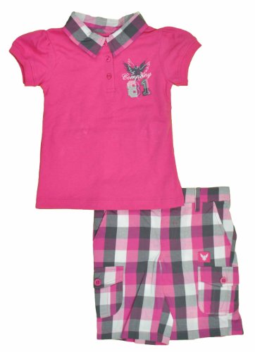  Company 81 "Bright Pink Polo & Grey Plaid" Toddler Girls 2Pc Bermuda Set