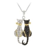 Sterling Silver Two-Tone Black Diamond Accent Double Cat Pendant