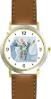 Puss in Boots Cat - WATCHBUDDY&reg; DELUXE TWO-TONE THEME WATCH - Arabic Numbers - Brown Leather Strap-Size-Large ( Men's Size or Jumbo Women's Size )