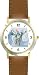 Puss in Boots Cat - WATCHBUDDY&reg; DELUXE TWO-TONE THEME WATCH - Arabic Numbers - Brown Leather Strap-Size-Large ( Men's Size or Jumbo Women's Size )