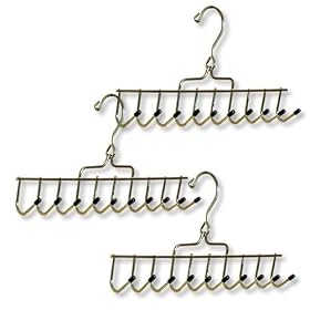 PACK OF 3 CHROME ACCESSORY & JEWELLERY HANGERS - Hang flat against a wall or door or use in Wardrobe - TIE, SCARF, BELT COAT HANGER