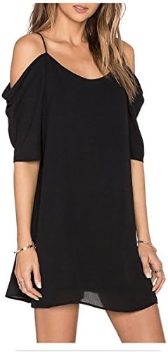 [Casual Dress]AuroKer Chiffon Trumpet Sleeve Spaghetti Strap Dress Top(Black S)