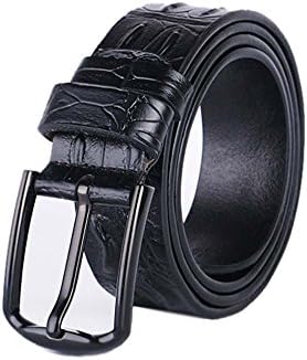 High Quality Real Leather Belt Crocodile Grain Straps Two Layers Cow Leather Waistband (110cm, Black)