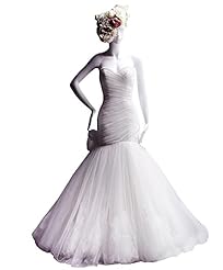 Sophisticated Strapless Fit-and-Flare Gathered Lace-Up Draped Tulle  Dress with a Court Train 