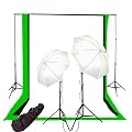 CowboyStudio Photography Video Studio Lighting Light Kit with 3 Muslins Backdrop Black White Green 6' x 9' and Background Support System Background Stand