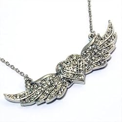 Crystal Winged Heart Pendant Necklace Fashion Jewelry