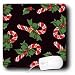 Lee Hiller Designs Holidays Christmas - Christmas Candy Canes with Bells and Holly on Black - Mouse 