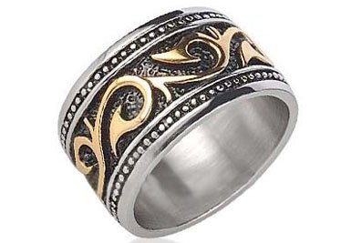 Buy Tribal Ring - Stainless Steel Ring with 14K Gold IP - Rings for Women - (Thick - 12mm). Celtic Irish Rings for women Gothic Goth Jewelry Ring - Womens Rings size 5, 6, 7, 8, 9, 10 and are comfort fit.