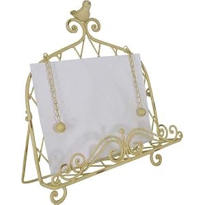 Cream Colored Aged Metal Bird Motif Cookbook Book Holder