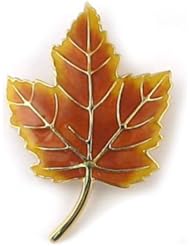 Gold Plated Hand Enameled Red Autumn Maple Leaf Brooch Pin Authentic Reproduction Museum Jewelry, Collectable Lapel Pin Comes With History Card For Gift Giving