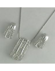 Diamonds Earrings and Pendant Set 1.0k G.s.i Princess Cut and Round Diamonds on 14k White Gold Pendant and 0.50k Diamonds on 14k White Gold Earrings with Clip and Post