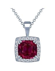 Platinum Cushion Cut Ruby And Round Diamond Pendant