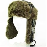 NWT FAUX FUR PLAID TROOPER TRAPPER PILOT SKI HAT BLACK MEDIUM LARGE