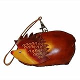 Genuine Leather Min Wristlet Purse, Baby Hedgehog Shape, Brown. Handmade & Unique