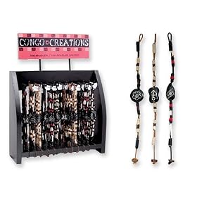 WHOLESALE LOT w/ DISPLAY 96 pc Congo Creations Handwoven Handcarved Tribal Bracelets