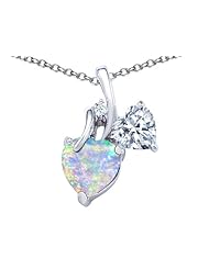 Original Star K (tm) 8mm Heart Shape Created Opal Double Hearts Pendant in 925 Sterling Silver