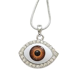 Lucky Brown Eye Crystal Accent Charm Pendant Necklace Fashion Jewelry