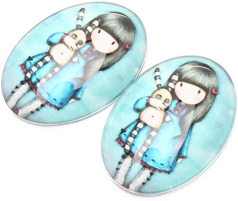 20pcs Oval Glass Girls Hug Dools Stick-on Charms Embellishments