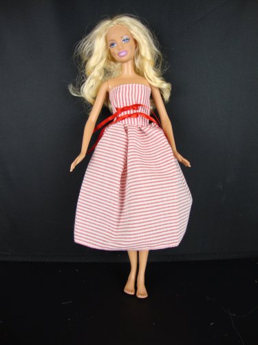 Red and White Striped Strapless Dress Made to Fit the Barbie Doll