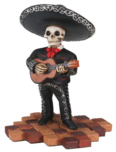 Short Skeleton Skull Black Mariachi Band Guitar Statue Figurine