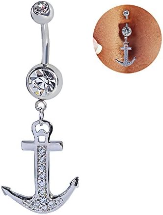 14g Belly Button Navel Ring Surgical Steel Anchor Dangling Curved Barbell Bananabell Piercing Jewelry